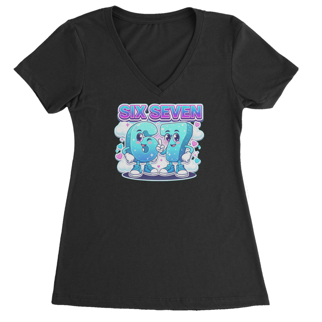 67 Six Seven Meme Kawaii Cloud Ladies V-Neck T-shirt Black