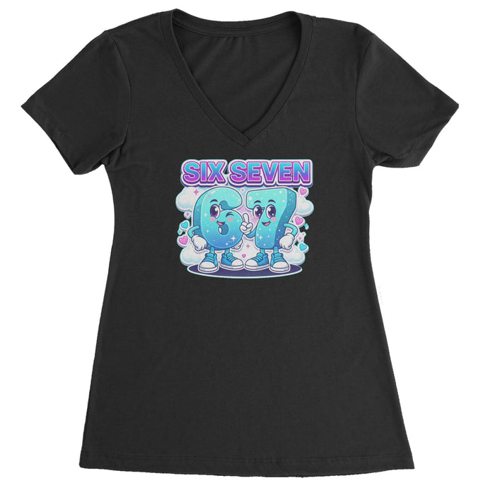67 Six Seven Meme Kawaii Cloud Ladies V-Neck T-shirt