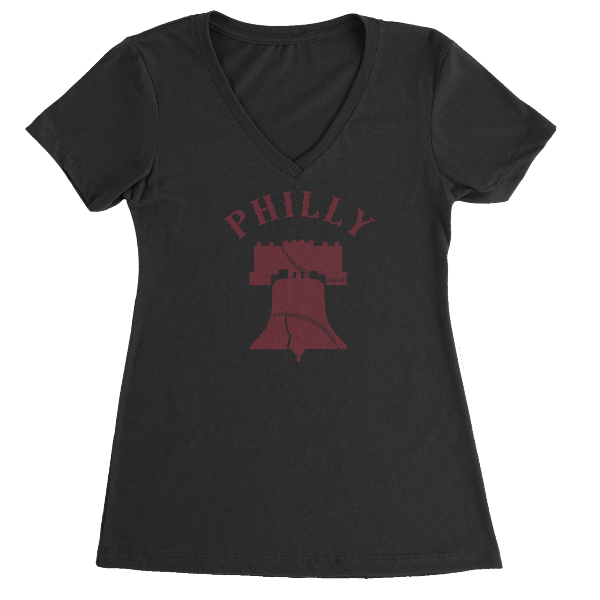 Philly Cracked Liberty Bell Ladies V-Neck T-shirt Black