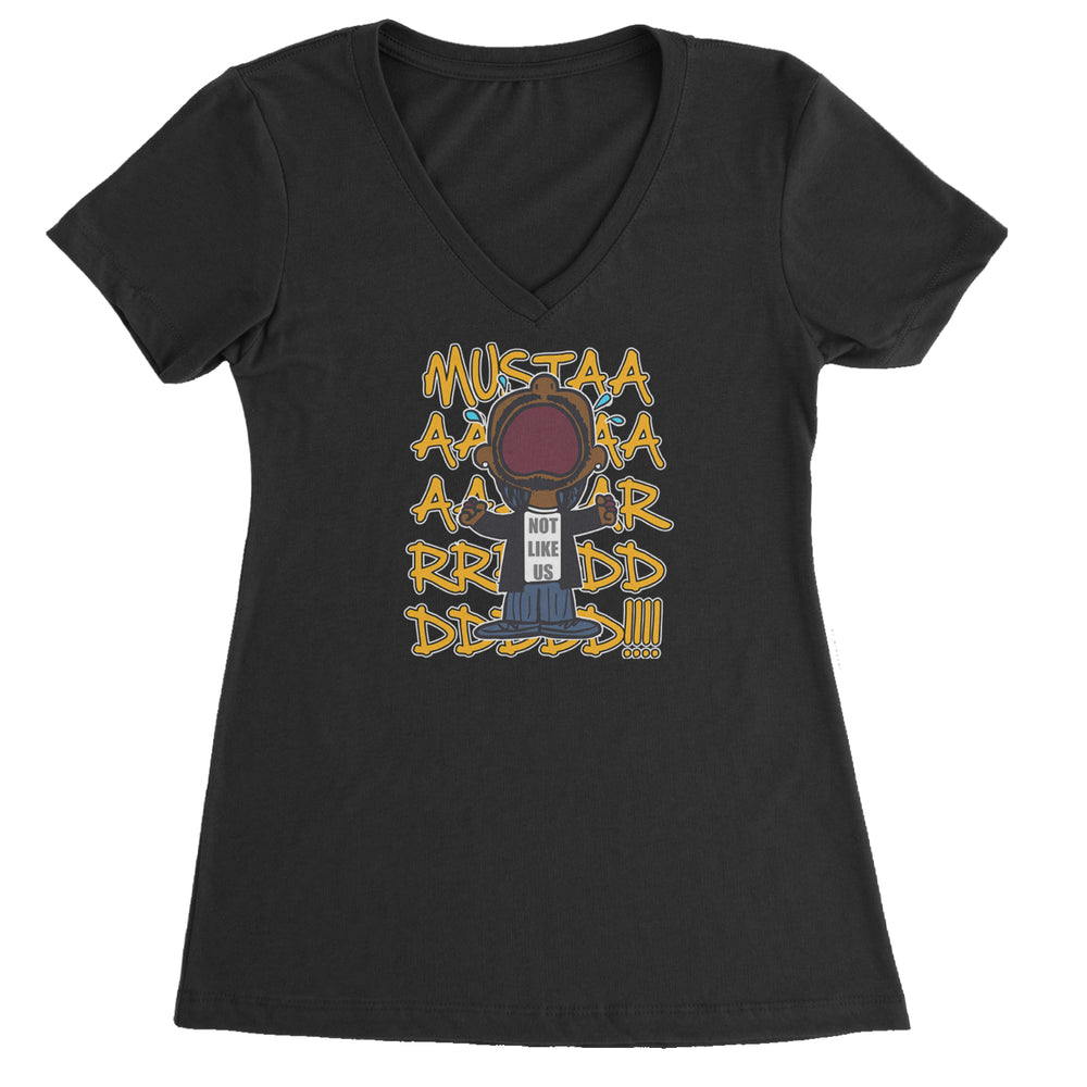 MUSTARD! Not Like Us Tv Off graphic on Women's Lightweight V-Neck T-Shirt in Black