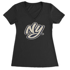 NYC New York City Grunge Street Ladies V-Neck T-shirt Black