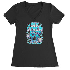 67 Brainrot Meme Slang Ladies V-Neck T-shirt Black