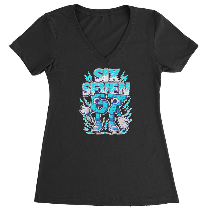 67 Brainrot Meme Slang Ladies V-Neck T-shirt