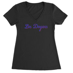 Los Doyers LA Baseball Ladies V-Neck T-shirt Black