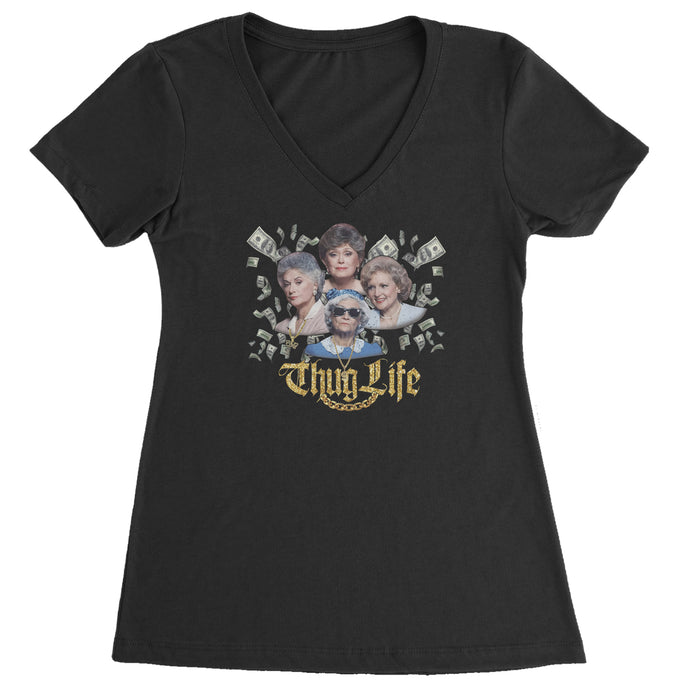 Golden Chain Thug Life Girls Ladies V-Neck T-shirt
