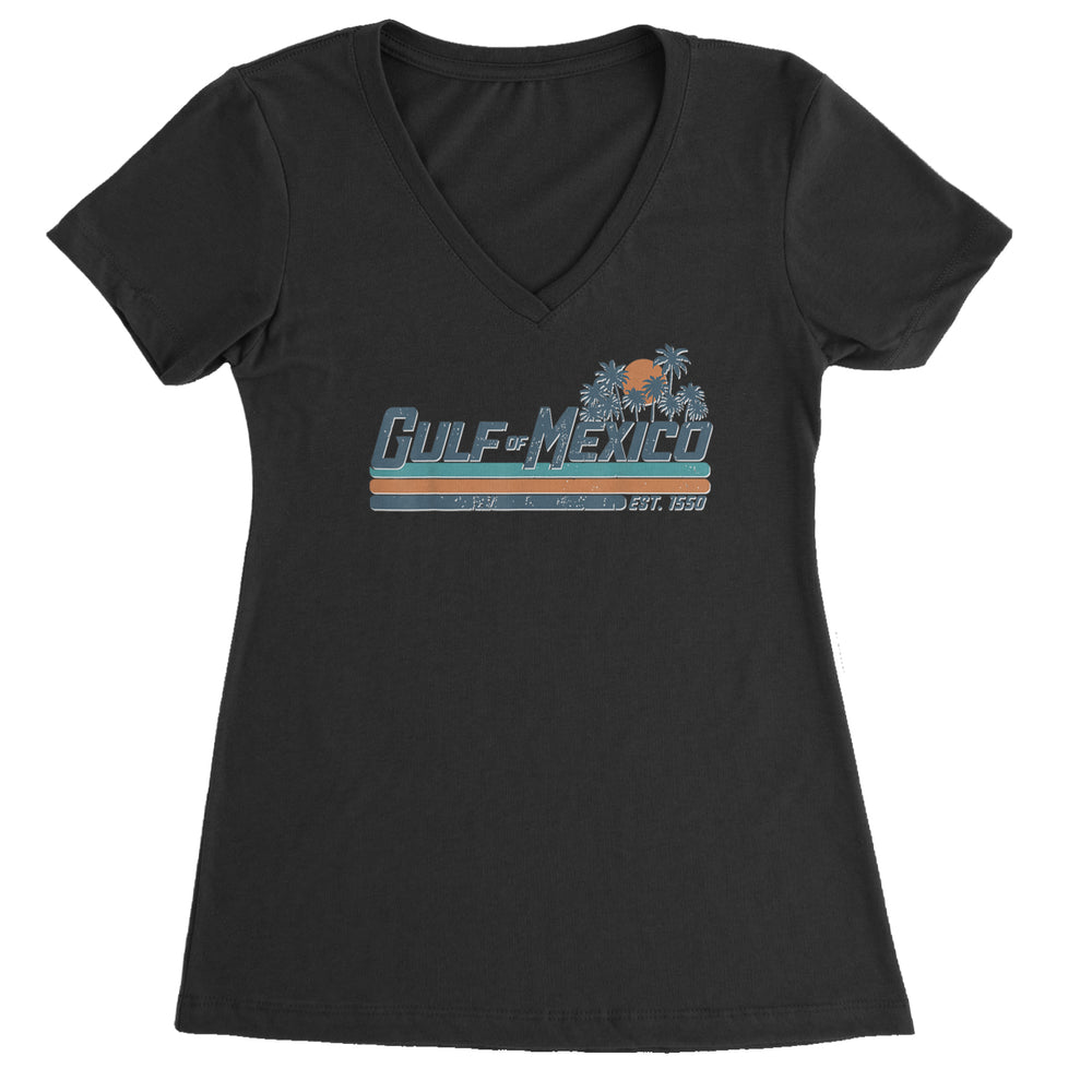 Gulf Of Mexico Established Year 1550 Ladies V-Neck T-shirt Black