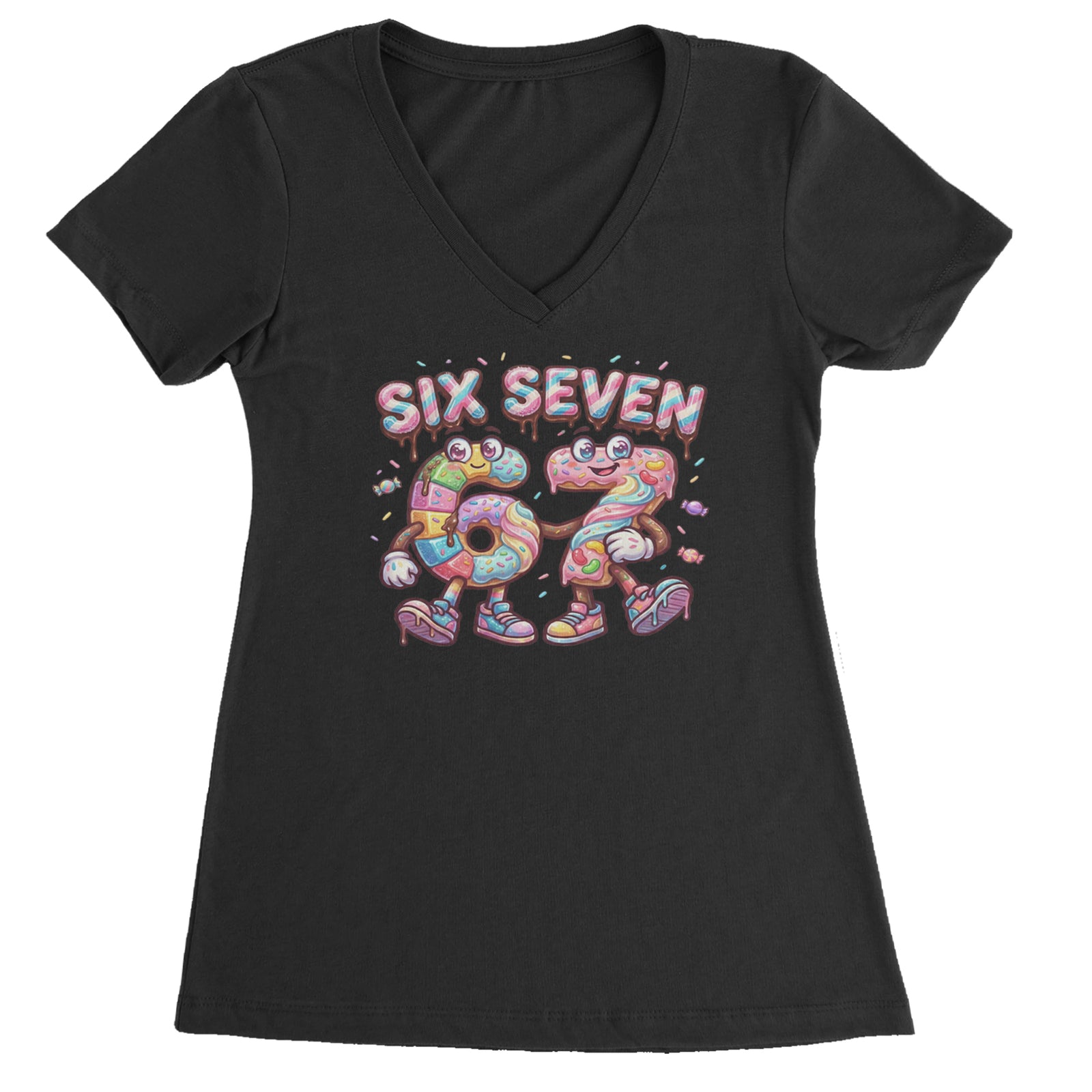 67 Candy Swirl Meme Ladies V-Neck T-shirt Black
