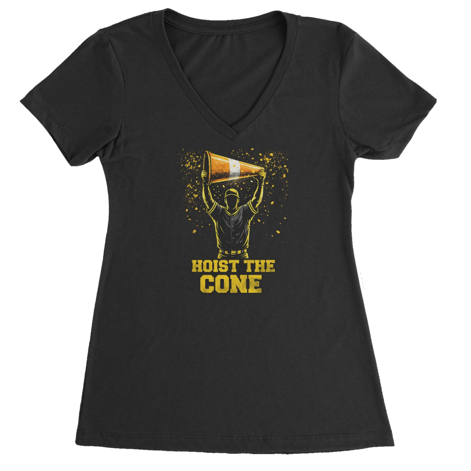 Hoist The Cone Pittsburgh Pride Ladies V-Neck T-shirt Black