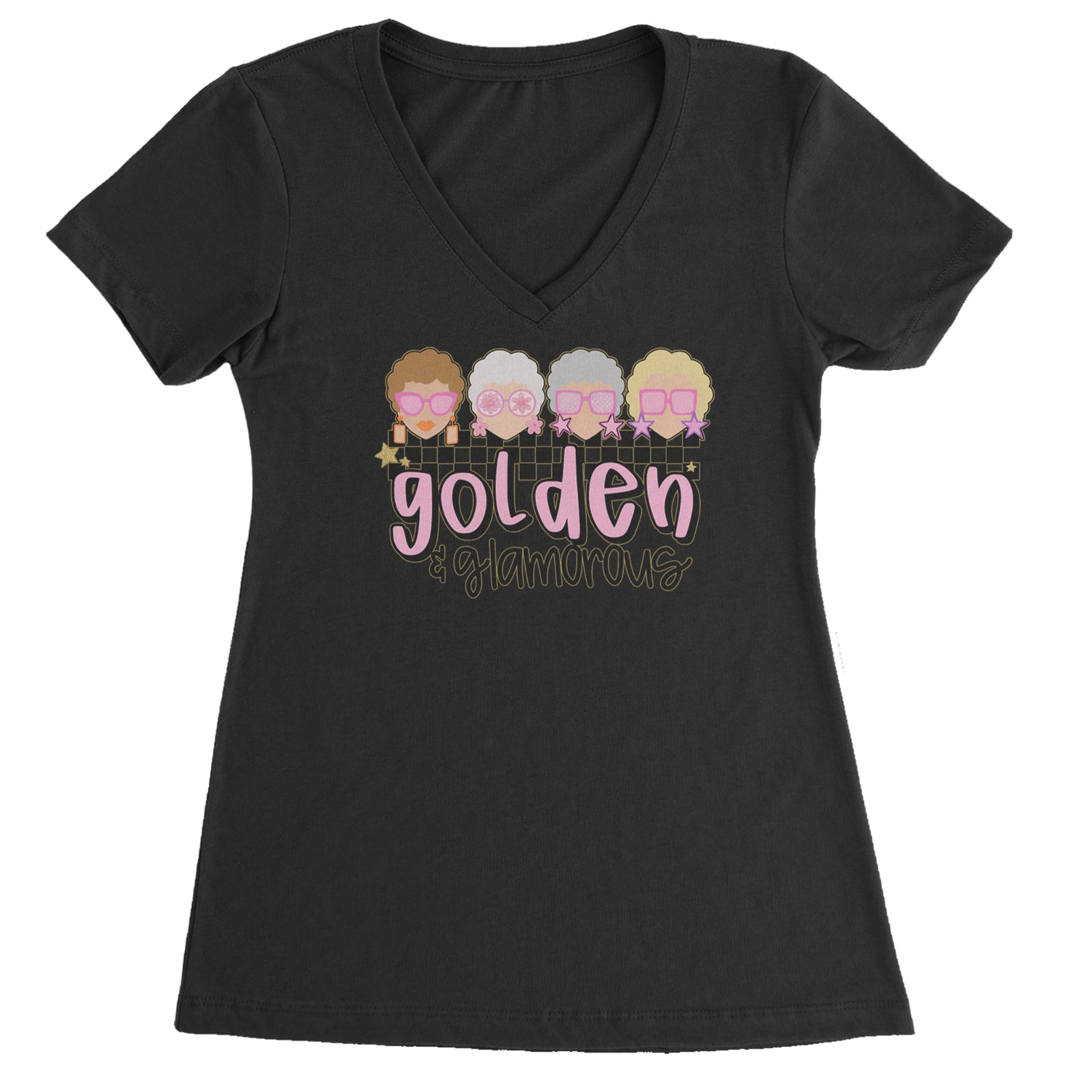 Golden And Glamorous Golden Girls Ladies V-Neck T-shirt Black