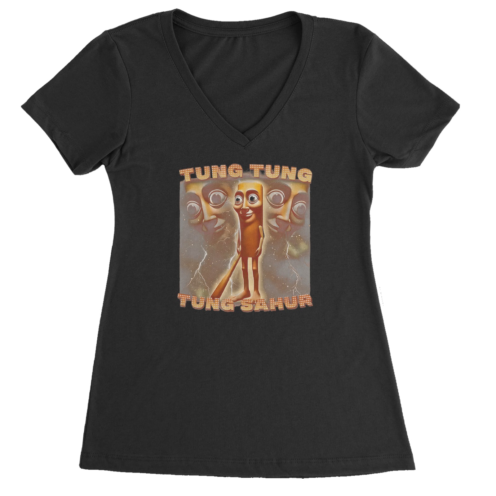 Tung Tung Tung Sahur Enforcer Ladies V-Neck T-shirt Black