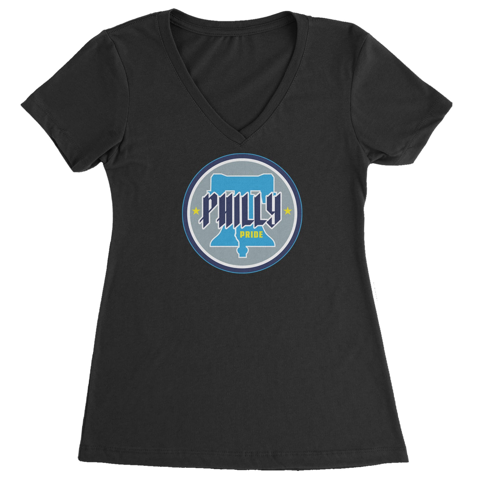 Philly Pride Liberty Bell Ladies V-Neck T-shirt Black