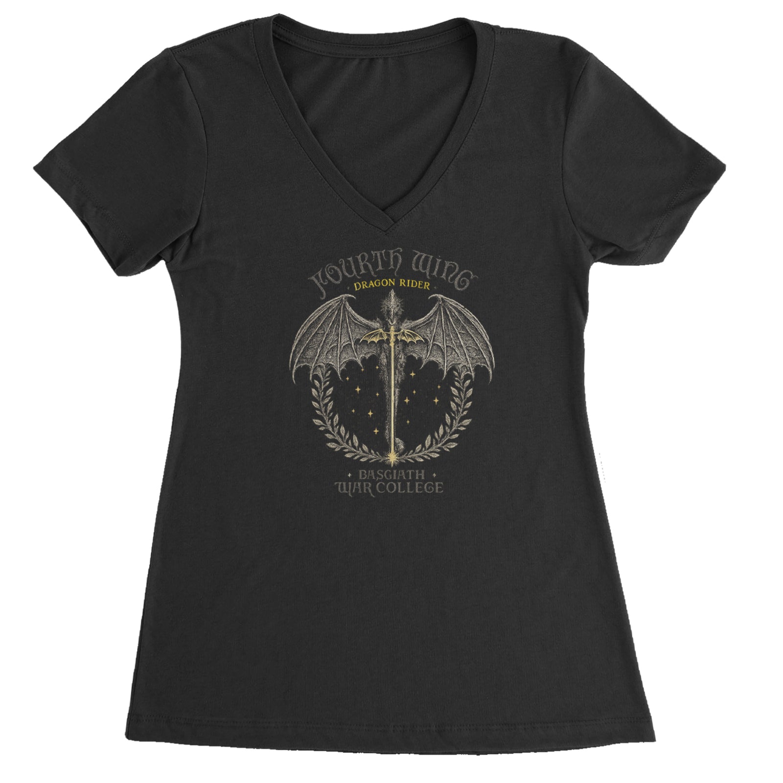 Fourth Wing Dragon Rider Vintage Basgiath War College Ladies V-Neck T-shirt Black