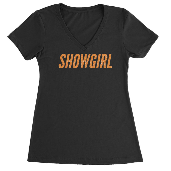 Showgirl Orange Glitter Ladies V-Neck T-shirt