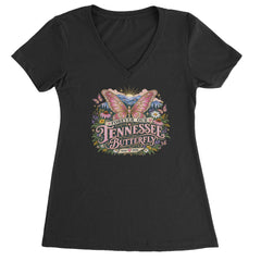 Forever Our Tennessee Butterfly Dolly Ladies V-Neck T-shirt Black