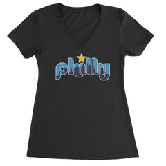 Skyline Philly Philadelphia Ladies V-Neck T-shirt Black
