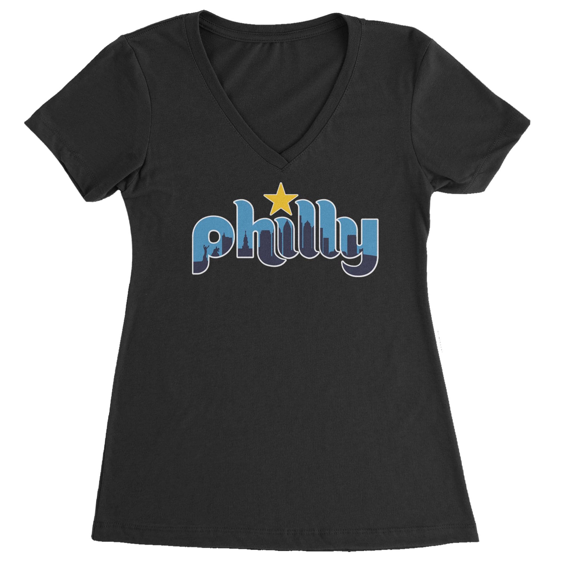 Skyline Philly Philadelphia Ladies V-Neck T-shirt Black