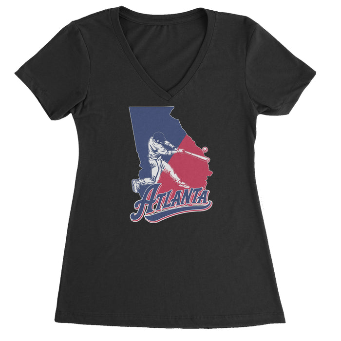 Atlanta Georgia Batter Up Ladies V-Neck T-shirt