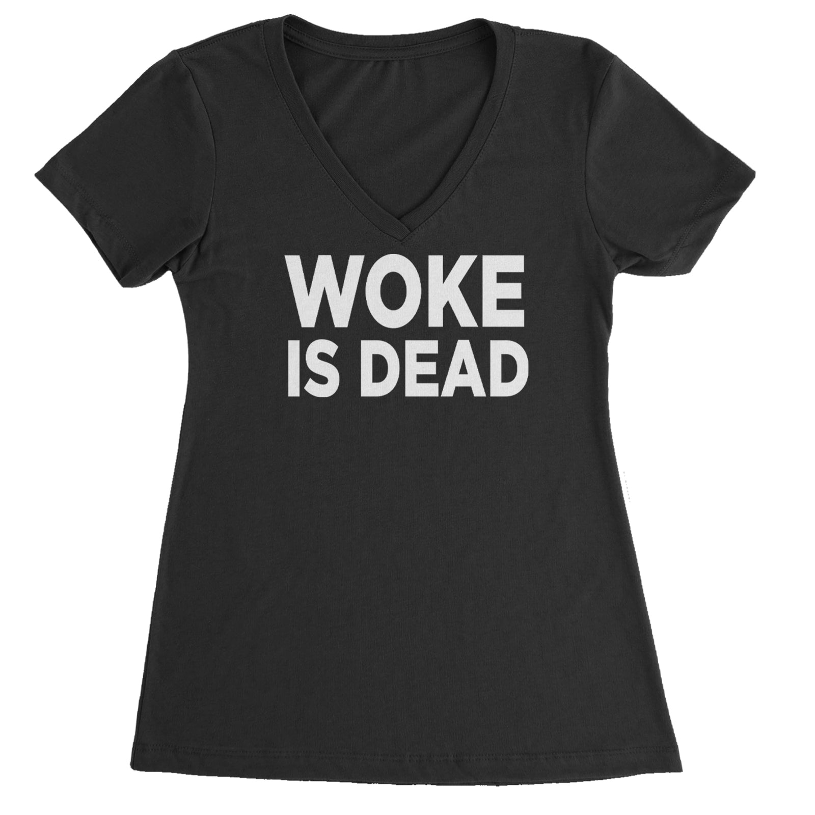 Woke Is Dead Satire Ladies V-Neck T-shirt Black