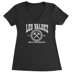 Leo Valdez forge-badge graphic with crossed hammers and EST. 1994 on a Women's Lightweight V-Neck T-Shirt