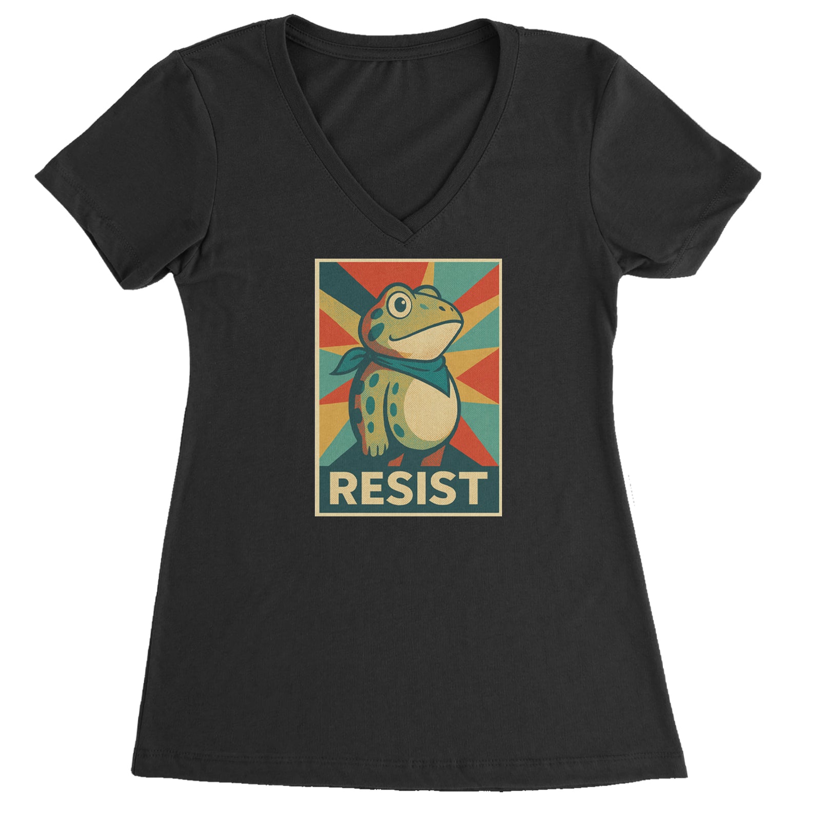 Resist Portland Protest Frog Ladies V-Neck T-shirt Black