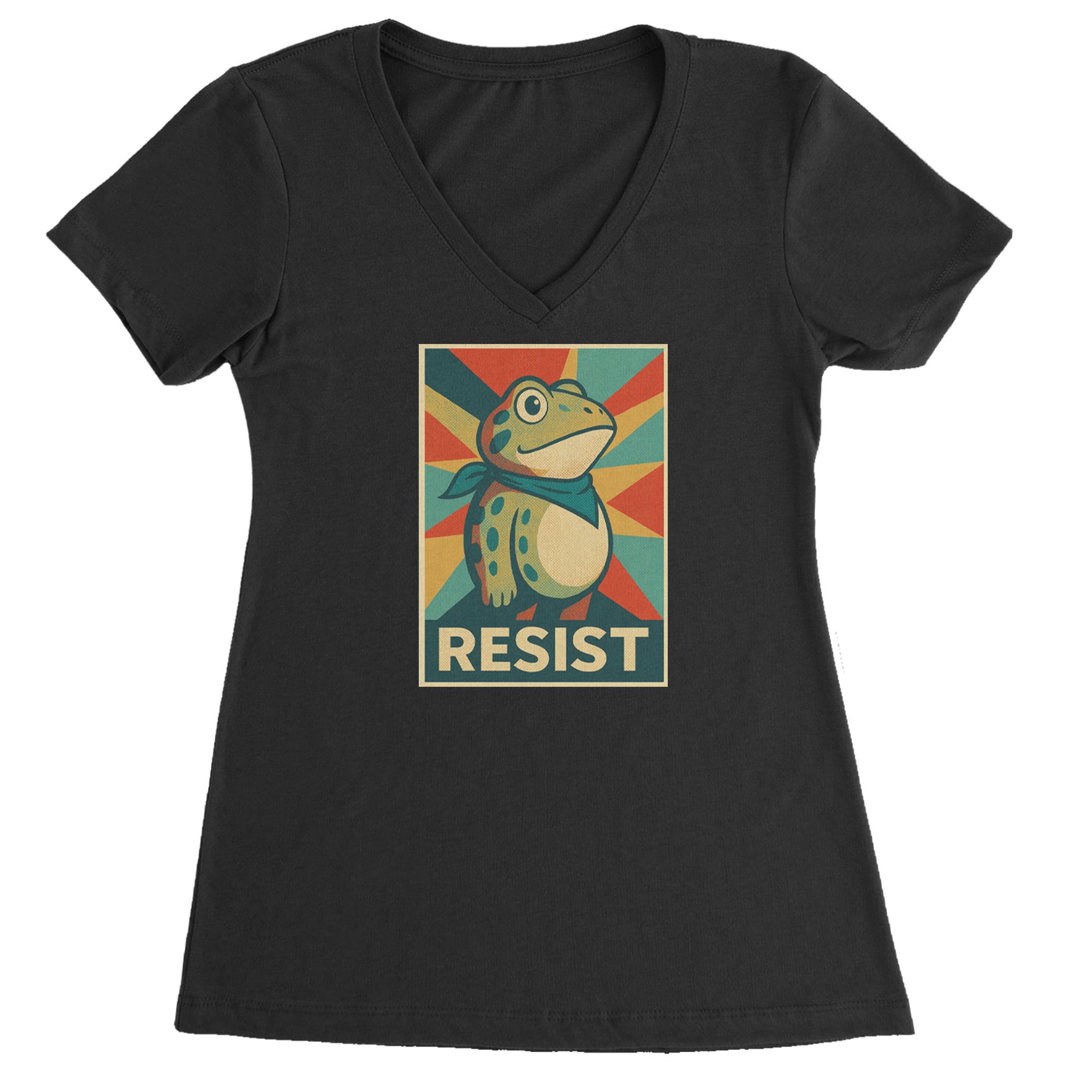 Resist Portland Protest Frog Ladies V-Neck T-shirt Black