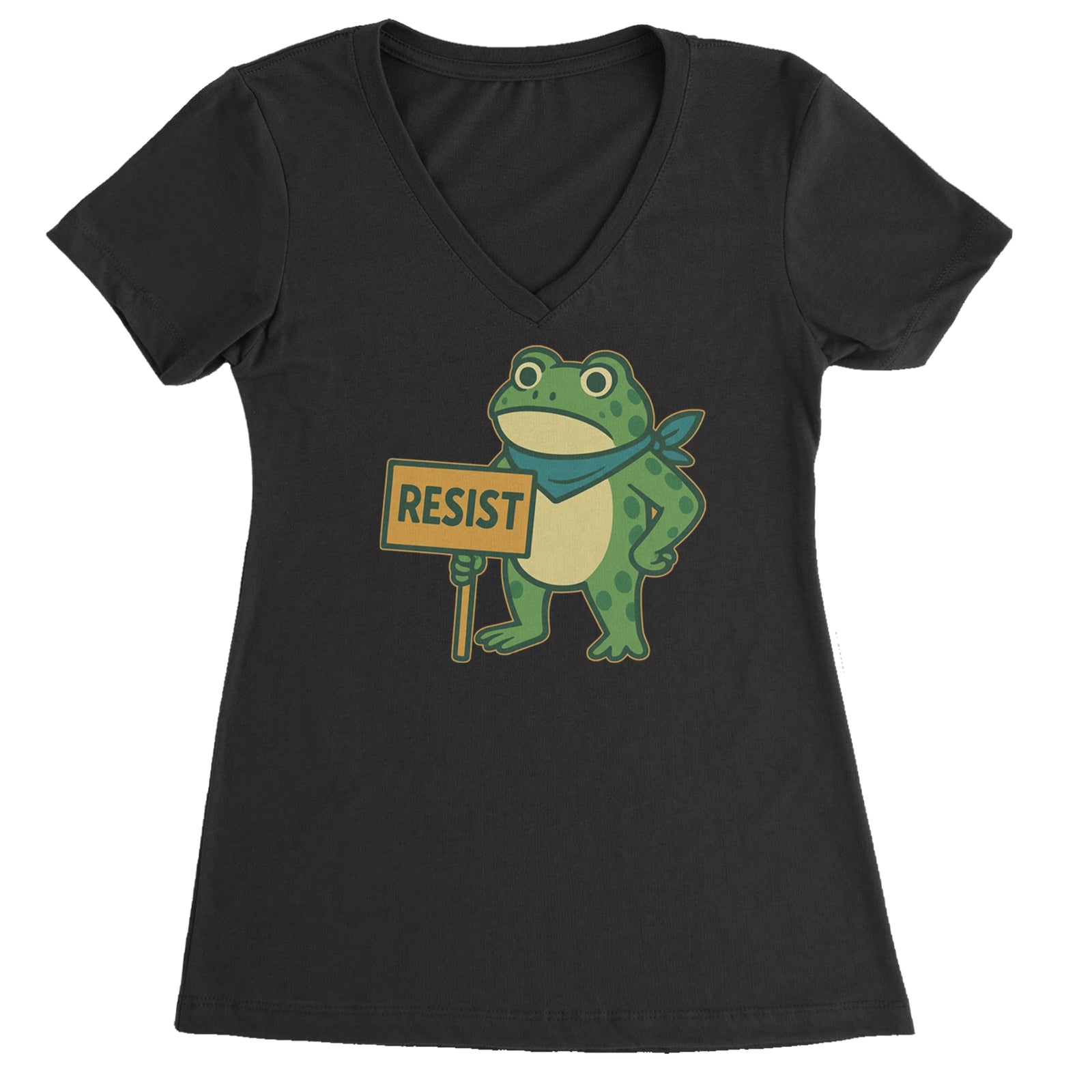 Sign Resist Meme Frog Protest Ladies V-Neck T-shirt Black