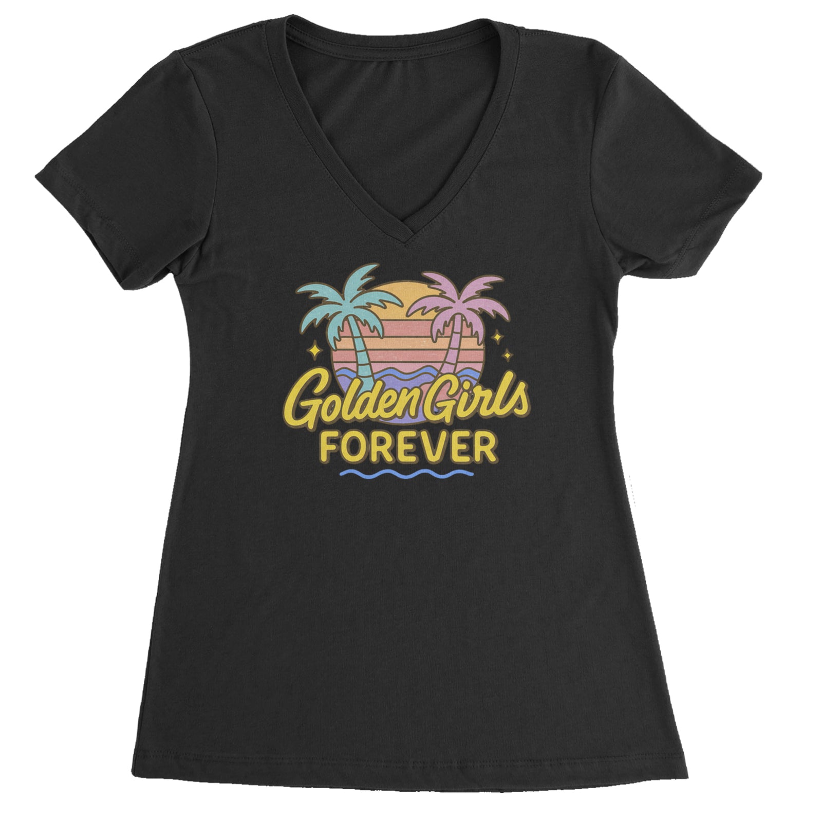 Golden Girls Forever Retro Sunset Ladies V-Neck T-shirt Black
