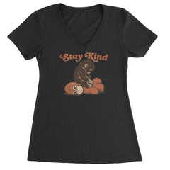 Punch Stay Kind Macaque Ladies V-Neck T-shirt Black