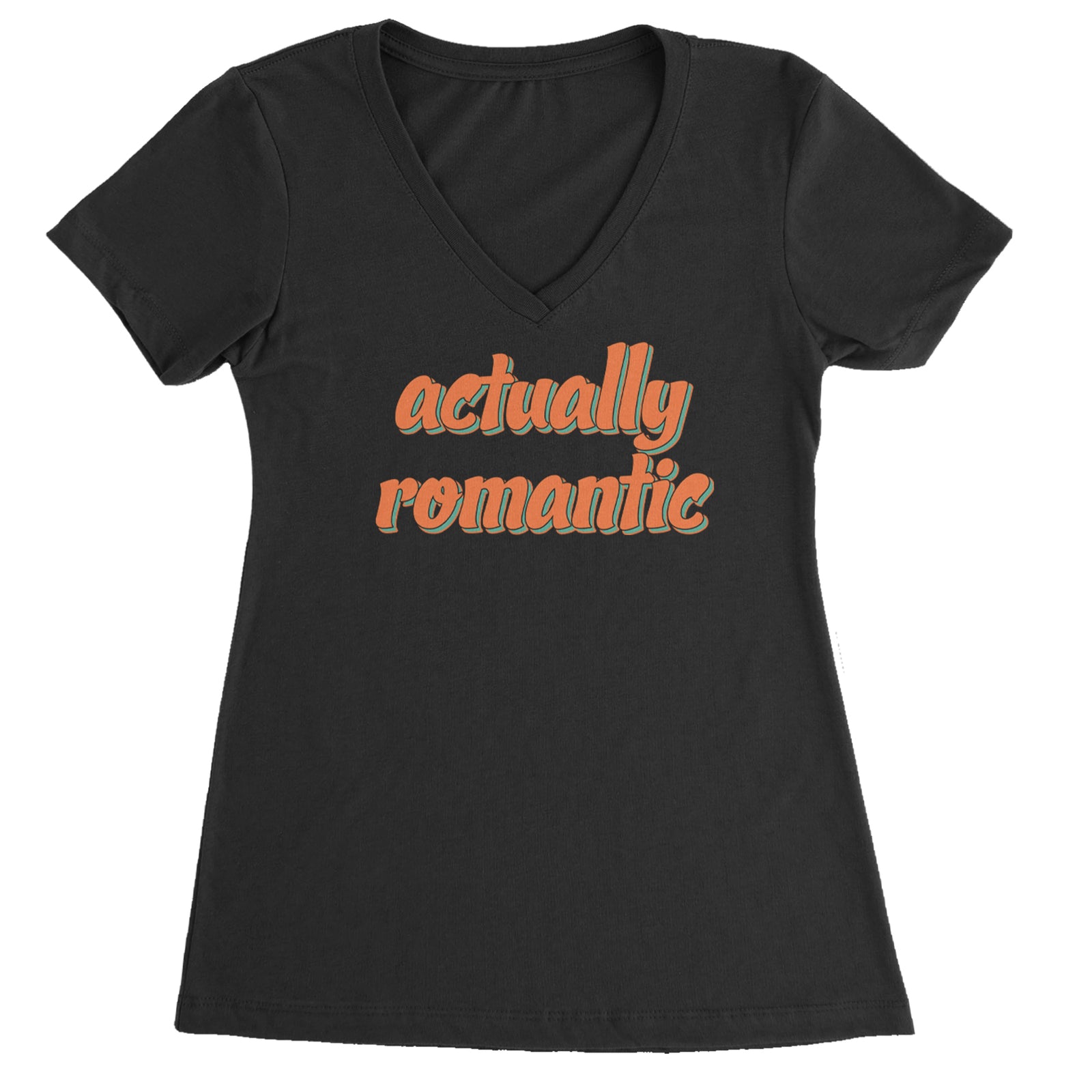 Actually Romantic Ladies V-Neck T-shirt Black