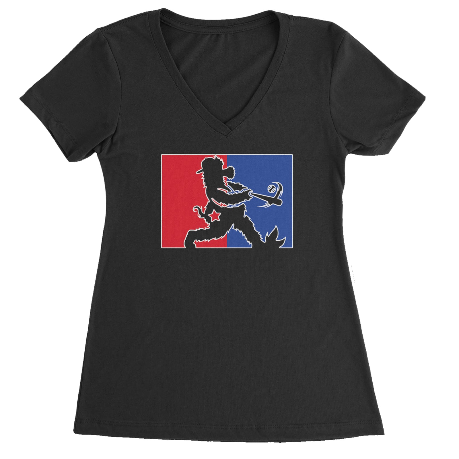 Batter Up Philly Baseball Phan Ladies V-Neck T-shirt Black
