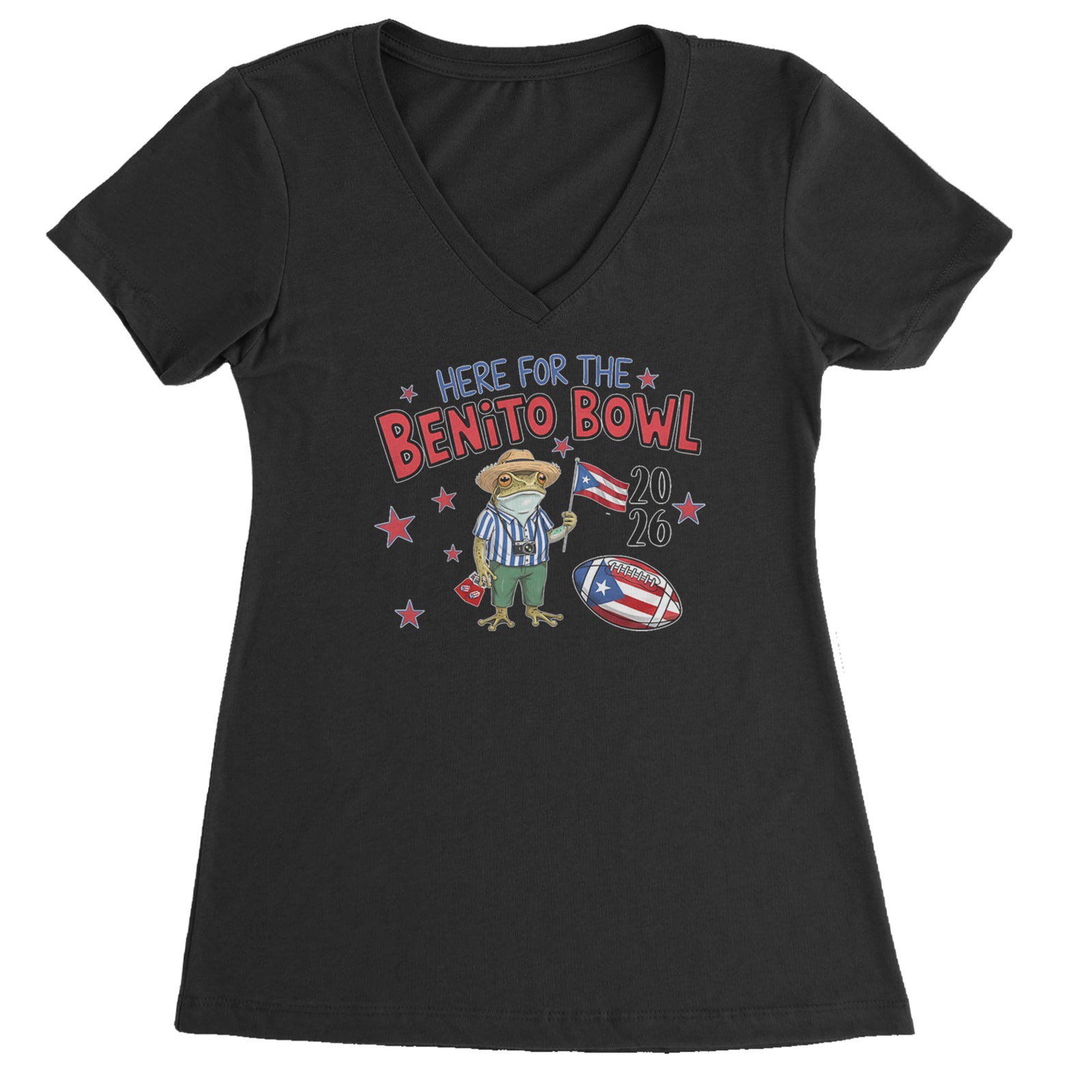 Frog Here for the Benito Bowl Football Ladies V-Neck T-shirt Black