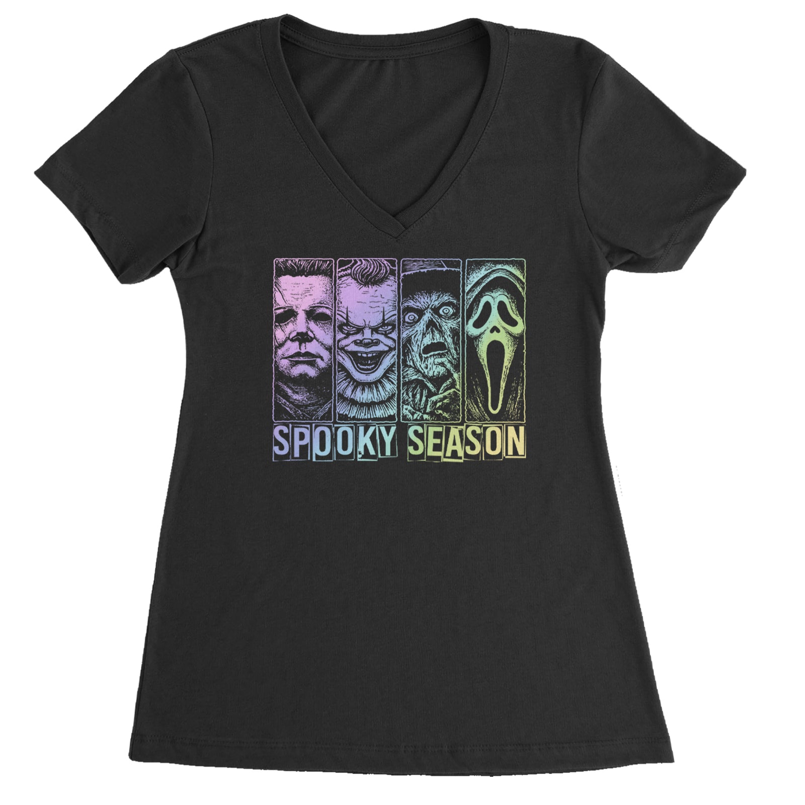 Spooky Season Horror Icons Halloween Ladies V-Neck T-shirt Black