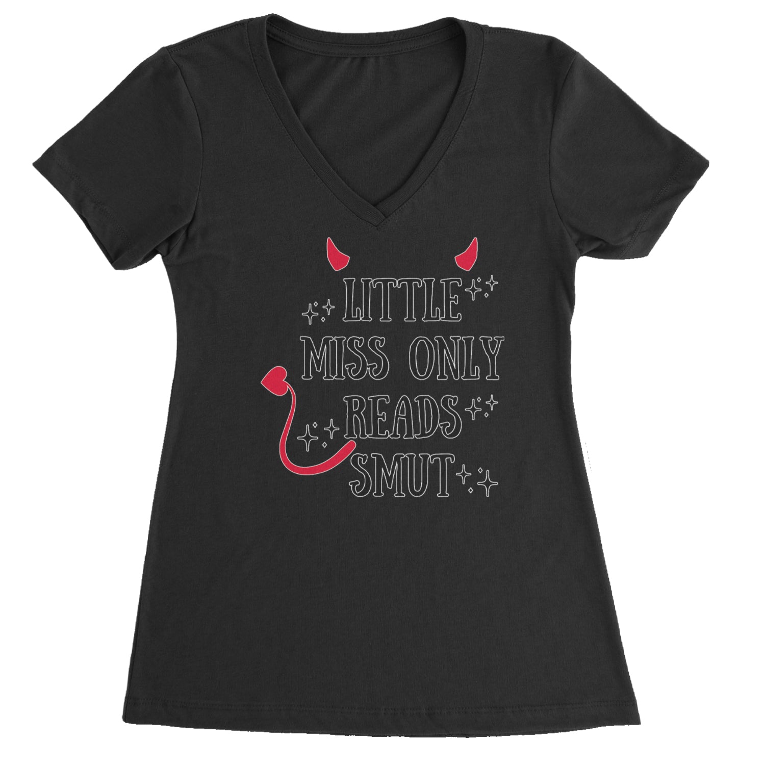 Little Miss Only Reads Smut Devilish Ladies V-Neck T-shirt White