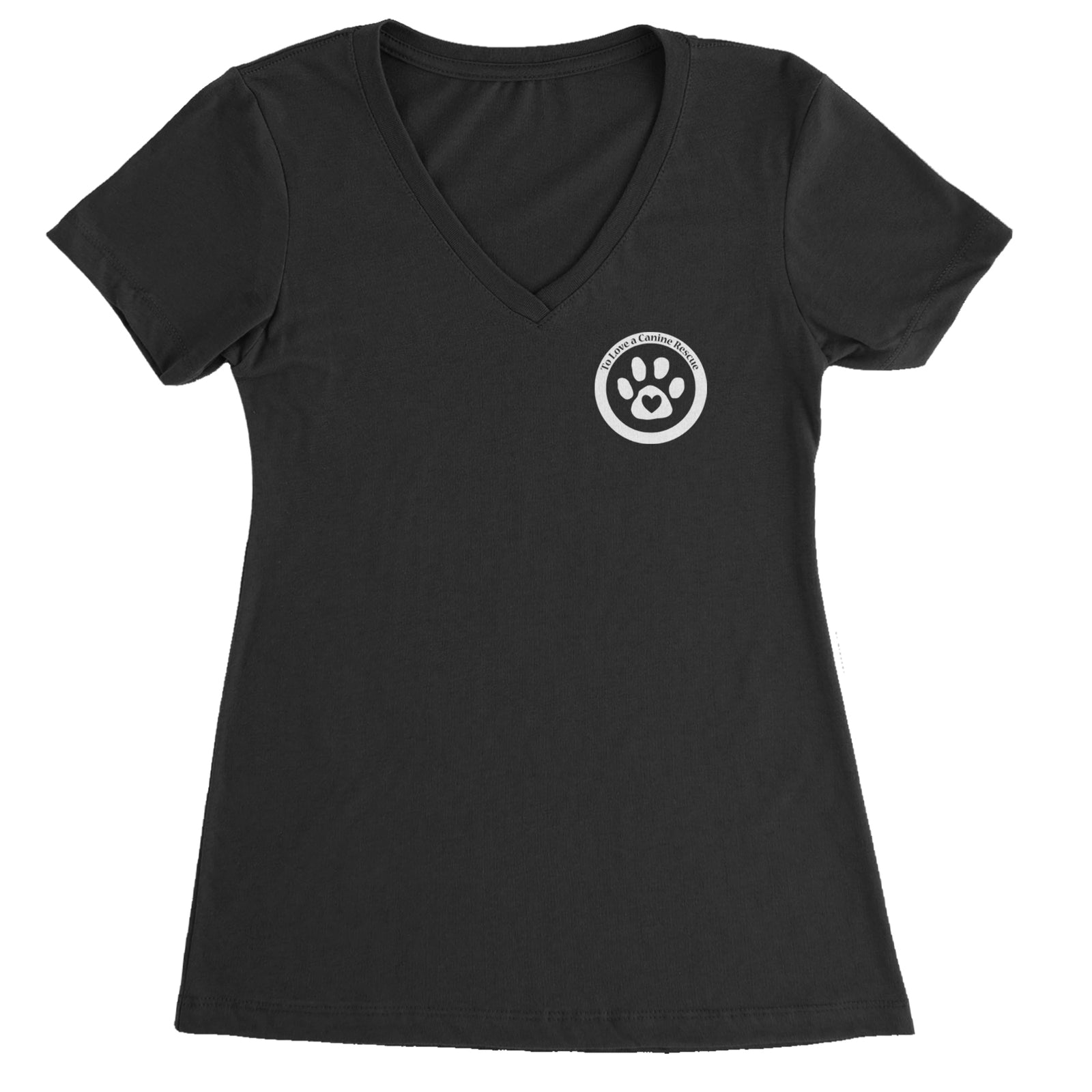 TLC To Love a Canine Dog Rescue White Ladies V-Neck T-shirt Black