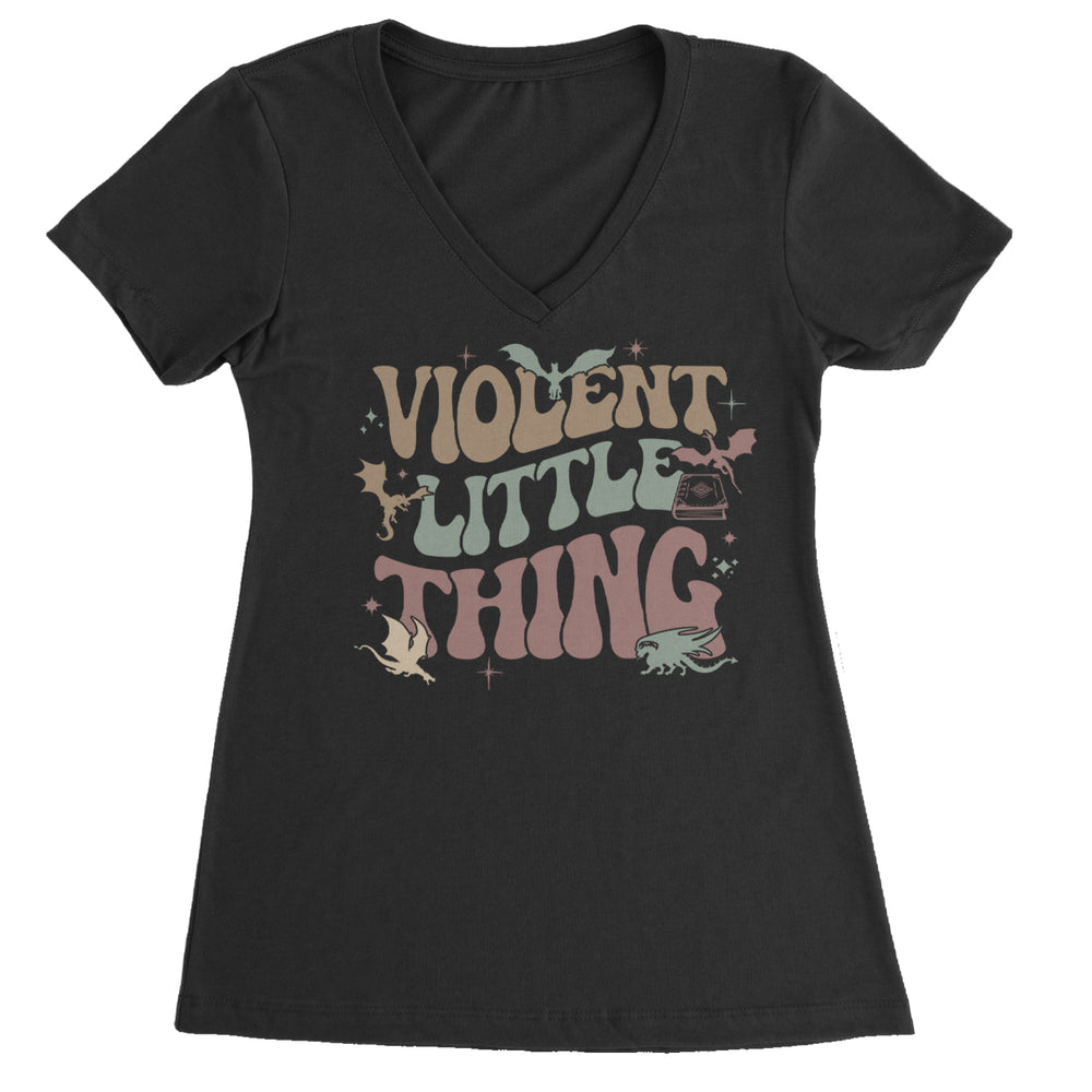 Violent Little Thing Dragon graphic on Women's Lightweight V-Neck T-Shirt in Black