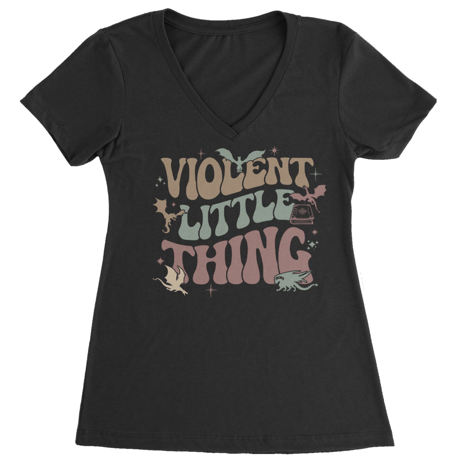 Violent Little Thing Dragon Ladies V-Neck T-shirt White