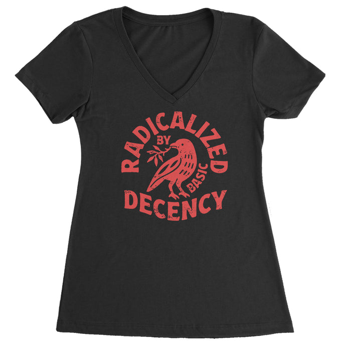 Radicalized by Basic Decency Dove Protest Statement Ladies V-Neck T-shirt