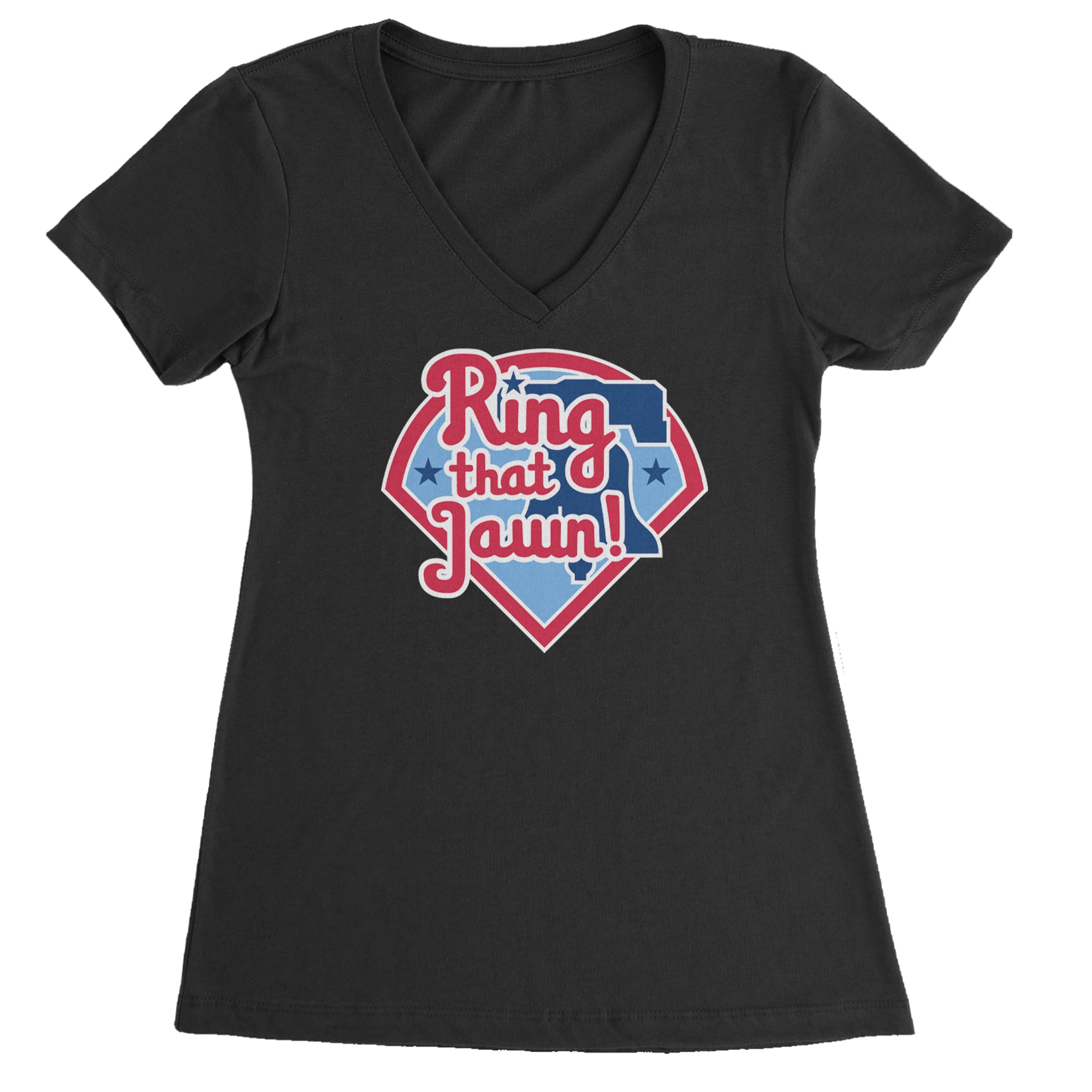Ring That Jawn Philly Baseball Ladies V-Neck T-shirt Black
