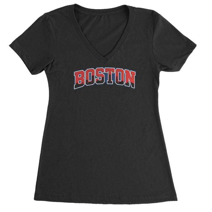 Boston City Pride Skyline Ladies V-Neck T-shirt