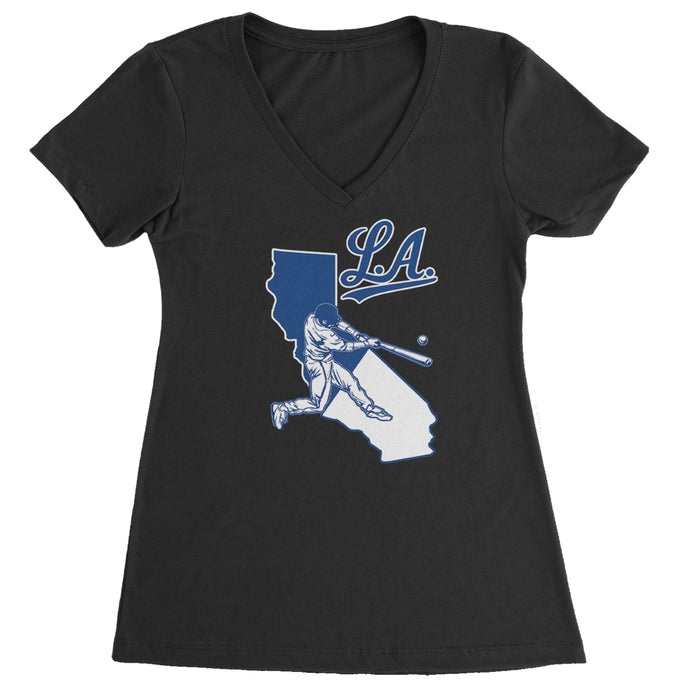 Los Angeles Baseball Batter Up Ladies V-Neck T-shirt