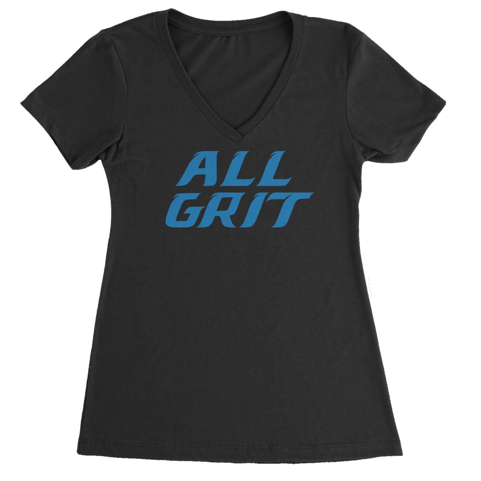 All Grit Detroit Football Ladies V-Neck T-shirt Black
