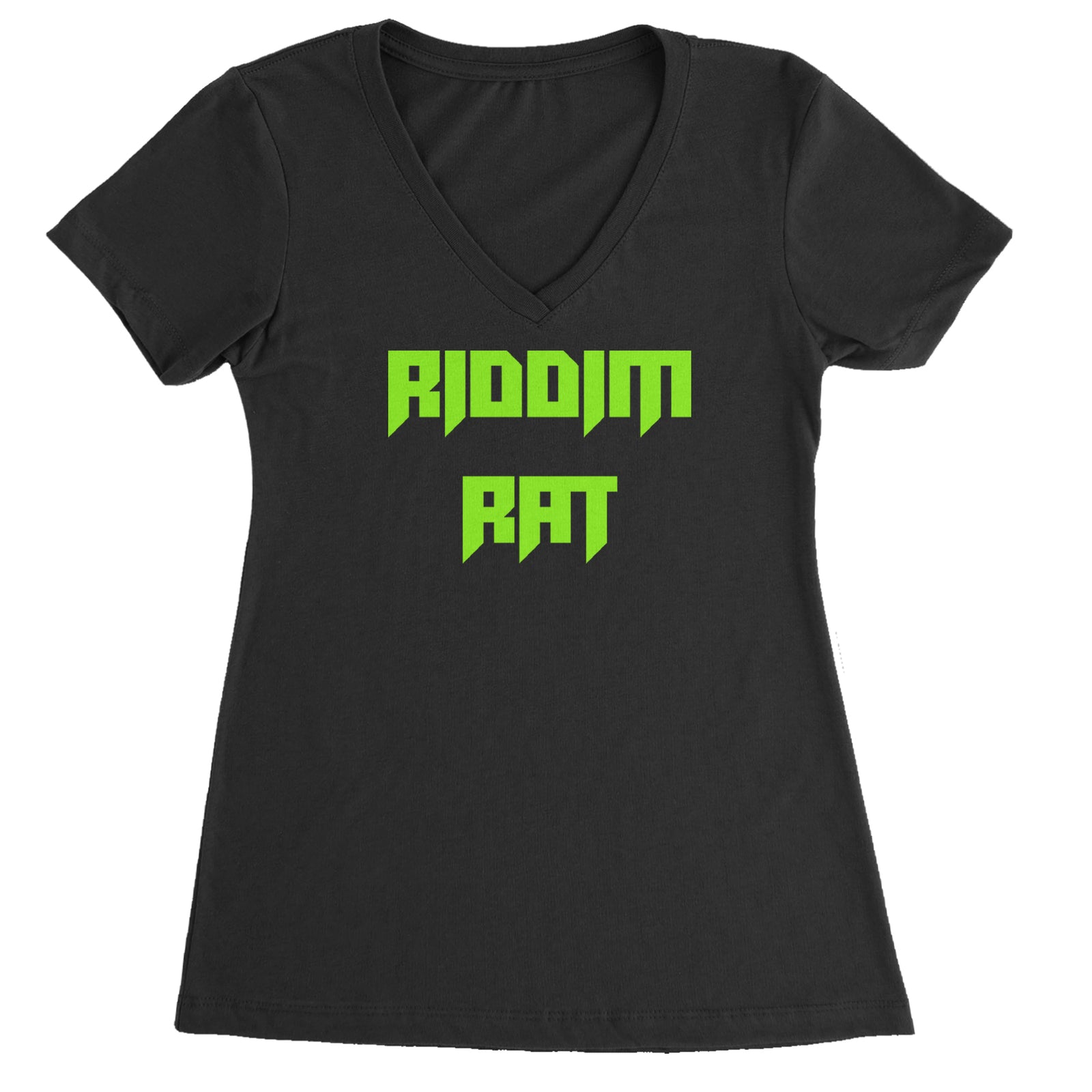 Riddim Rat Rhythm Club Rave EDM Ladies V-Neck T-shirt Black