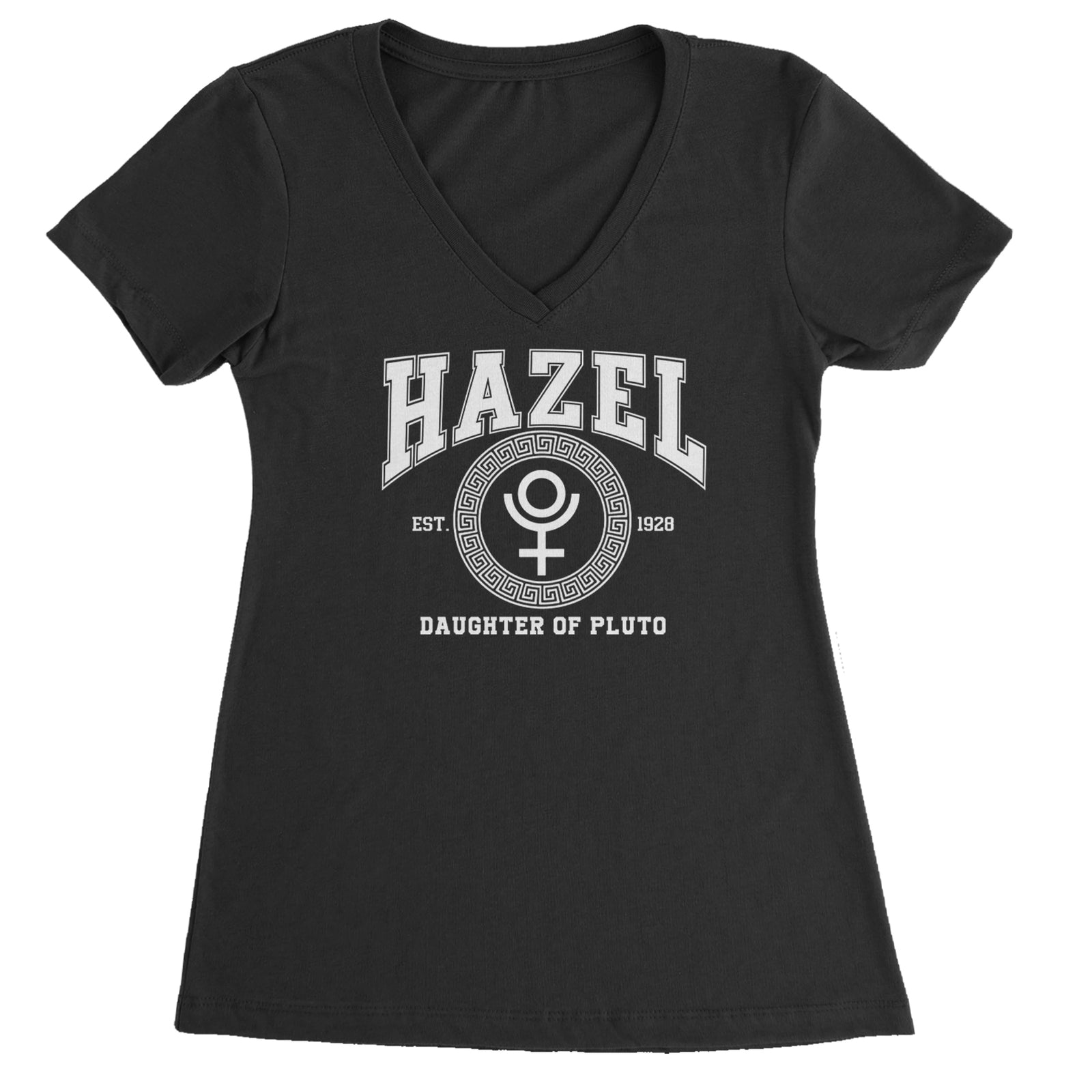 Hazel Daughter of Pluto Roman Gold Ladies V-Neck T-shirt Black