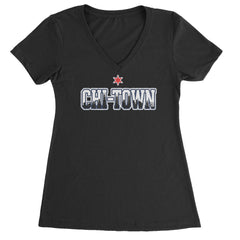 Chicago Chi-Town City Pride Ladies V-Neck T-shirt Black