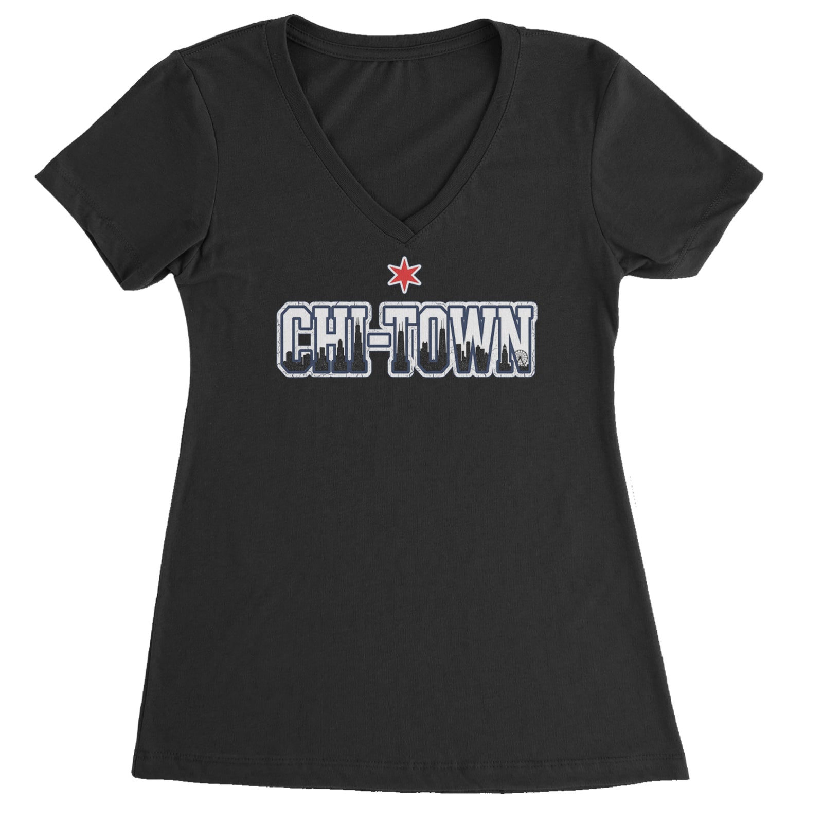 Chicago Chi-Town City Pride Ladies V-Neck T-shirt Black
