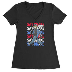 Say Drake Smiling Meme Mustard Ladies V-Neck T-shirt Black