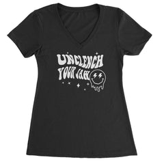 Unclench Your Jaw Festival Rave EDM Ladies V-Neck T-shirt Black