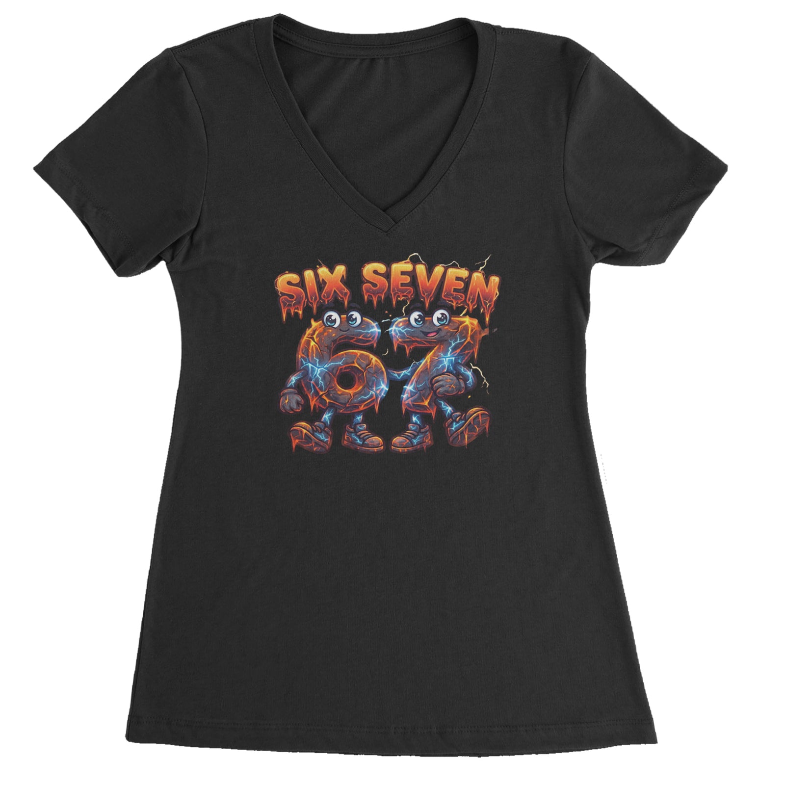 67 Lava Lightning Six Seven Meme Ladies V-Neck T-shirt Black