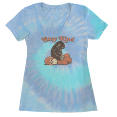 Punch Stay Kind Macaque Ladies V-Neck T-shirt Blue Clouds