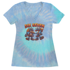 67 Lava Lightning Six Seven Meme Ladies V-Neck T-shirt Blue Clouds